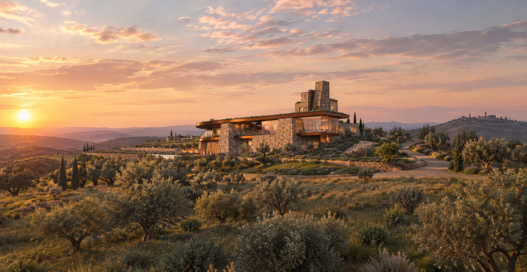 Umbria Boutique Hotel, On the ridge at sunset